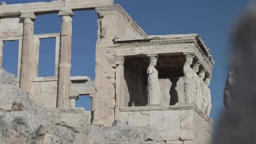 Statues de la déesse Athéna Erechtheion Acropolis Polias gros plan Détail du site sacré, Athènes historique, G