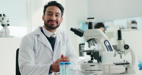 Scientist Smiling in a Bright Modern Laboratory
