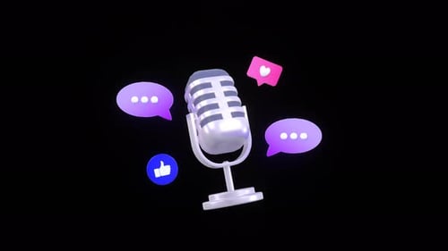 Animated 3D Microphone with Social Engagement Icons