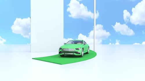 Modern 3D Door Reveals Car Driving Towards City