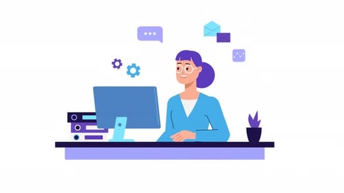 2D Flat Design Animation of Woman Working with Technology
