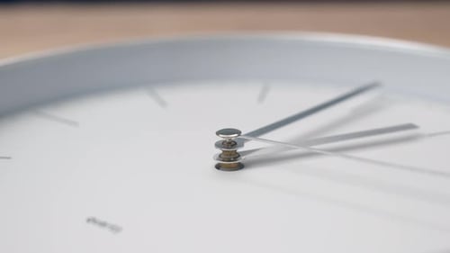 Close Up Timelapse Metal Hands of White Clock Go Forward