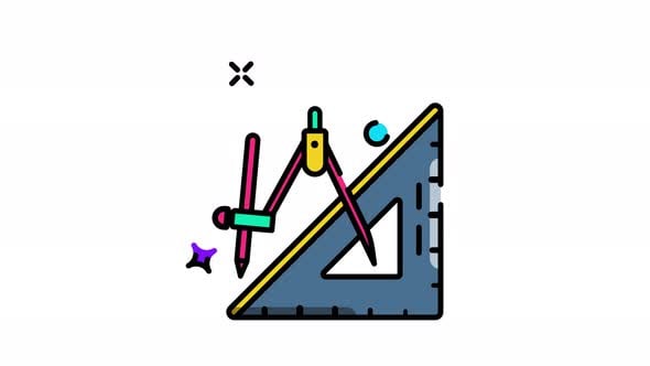Animated Modern Icon of Drafting Tools: Compass, Ruler, Pencil ...
