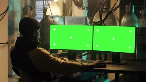 Mysteriöser Krimineller nutzt Greenscreen-Display, um ein Web-Netzwerk zu hacken