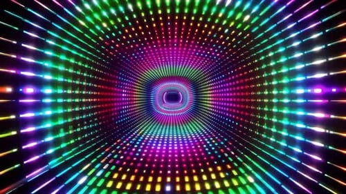 Vibrant Neon LED Tunnel Motion Graphic with Rainbow Light St