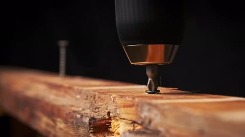 Unscrew Screw From a Wooden Board with a Screwdriver ClosePp