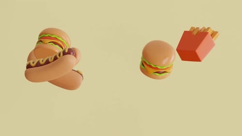 Falling 3D Fast Food Items Animation Loop