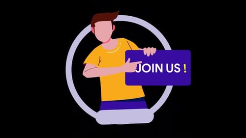 Cartoon Holding Join Us Board Animation HD On Alpha