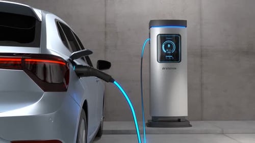 Modern Electric Vehicle Charging Station with Car