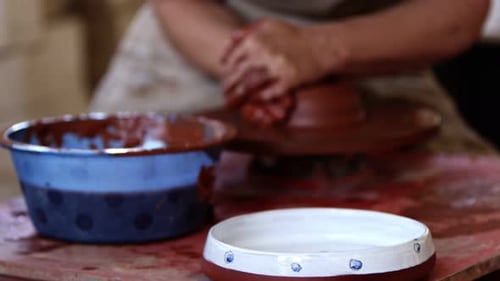 Working In A Ceramic Workshop And Tools 35