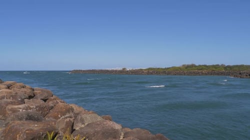 Blue Waves At Tweed River Confluence By The Coral Sea Of The South Pacific Ocean - Tweed River Mouth