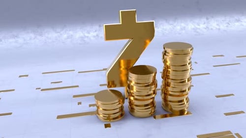 Zcash Currency Symbol With Gold Coins Tower