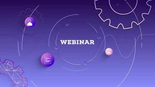 Seminario web infográfico con fondo morado en bucle