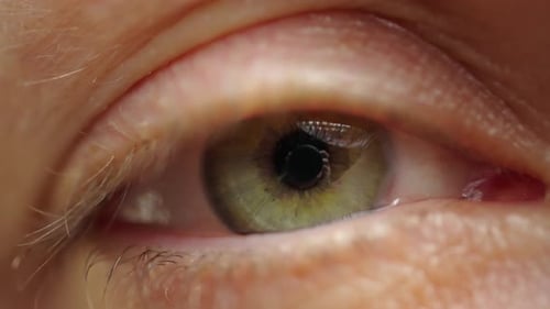 Extreme Close Up of Woman Opening Beautiful Eye with Green Iris