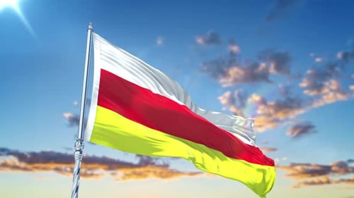 South Ossetia Flag Waving in the Wind with Blue Sky