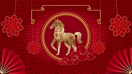 Chinese New Year Golden Horse Sparkling Festive Background Loop