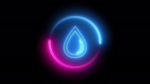 Neon Blue and Pink Water Drop Icon Circle Animation