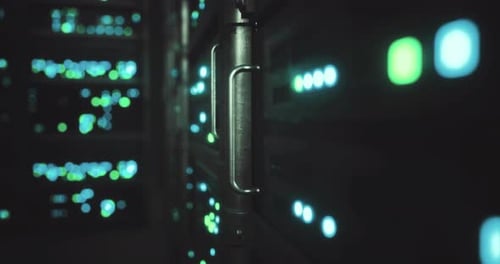 Captivating View of Illuminated Server Racks in a Data Center at Night