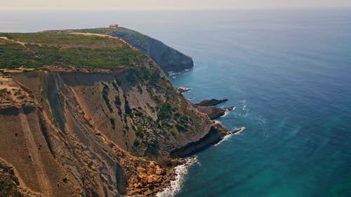 Aerial Spectacular Rocky Coast at Beautiful Summer Morning Picturesque Ocean