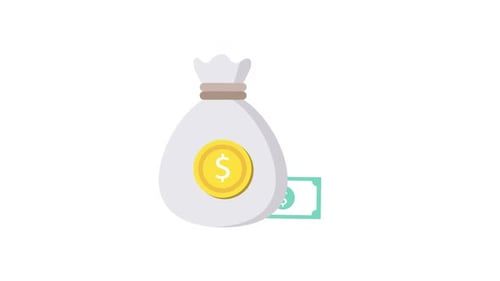Animated Money Bag with Dollar Bills Flat Design
