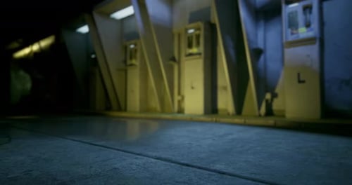 Dynamic Camera Movement Through a Dark Futuristic Sci-Fi Corridor