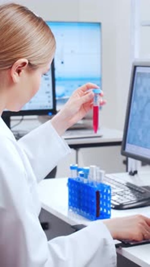 Woman Scientist Analyzing Test Tube in Laboratory Setting