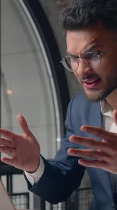 Emotional Stressed Arabian Business Indian Man Businessman Negative Video Call Conversation in