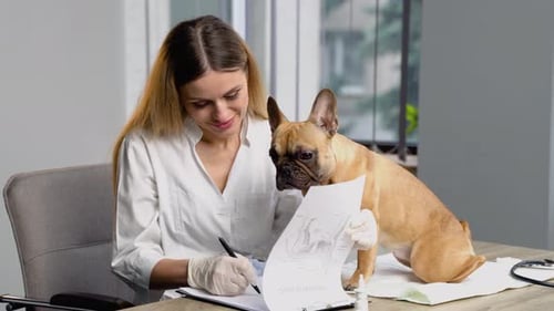 Veterinarian Examining French Bulldog in Clinic