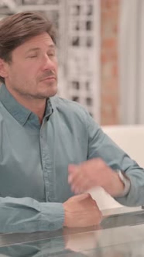Thoughtful Adult Man Thinking of New Idea, vertical