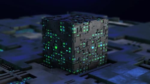 Futuristic Glowing Data Cube Technology Animation