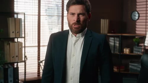 Angry Furious Mad Stressed European Business Man in Office Yelling Screaming Shouting Looking at