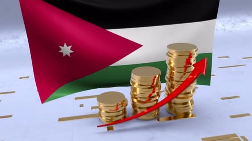 Jordan Flag With Gold Coins Tower And Up Arrow