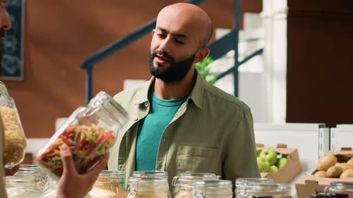 Helpful Shopkeeper Helping Customer with Purchase