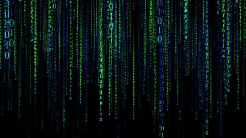 Fondo de lluvia de código digital de computadora que cae en HD Matrix. Código binario de Hi Tech Matrix