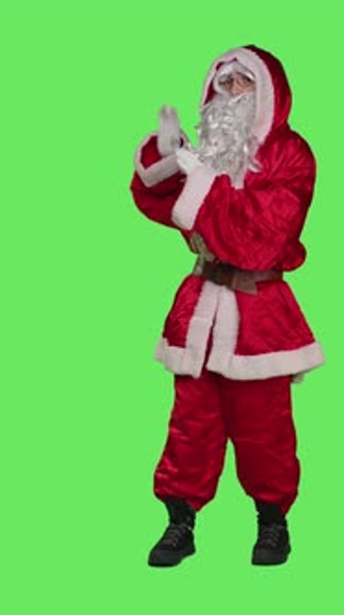Vertical Video Front View of Father Christmas Pretends to Push