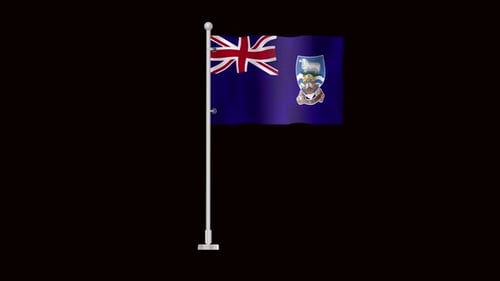 3D Falkland Islands Flag Waving on Pole Animation