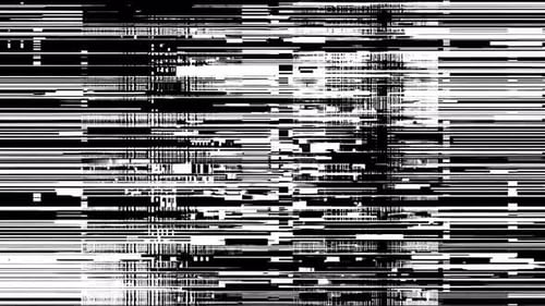 Dynamic glitch art animation with abstract black and white patterns