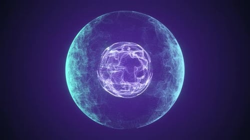 Abstract futuristic flowing blue plasma sphere with purple core