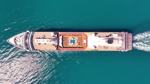 Cruise ship sailing across The Mediterranean sea - Aerial footage.