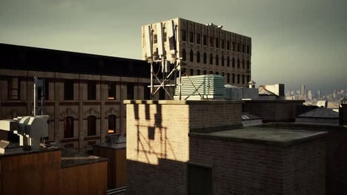 A View of a City From a Rooftop