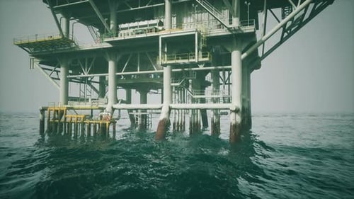 Ocean Oil Platform Displaying Support Structures and Equipment