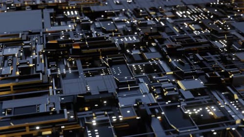 Technologischer Hintergrund. Modernes Motherboard mit internen elektronisch Prozessen.