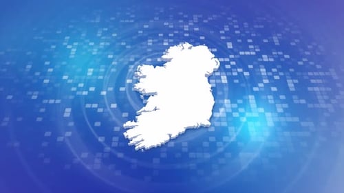 Digital Ireland Map Reveal on Futuristic Grid Background