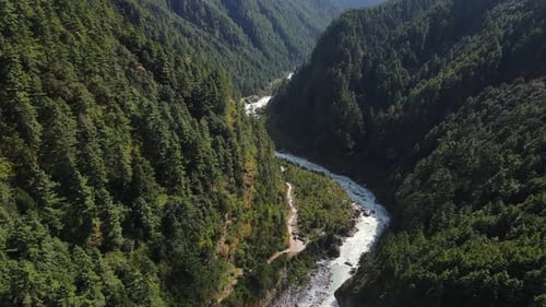 Suspension Bridge Crossing a River Gorge in Nepal
