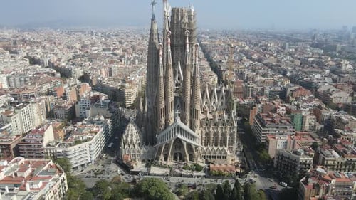Aerial view of Sagrada Familia Cathedral at Catalunya