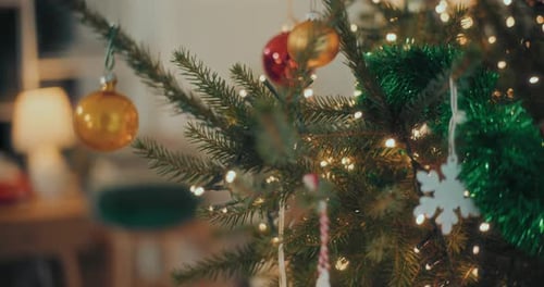 Decorated Christmas Tree with Lights and Ornaments