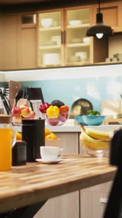 Fruit and Coffee on Kitchen Island Counter