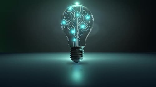 Animated Digital Circuit Board Inside Glowing Lightbulb