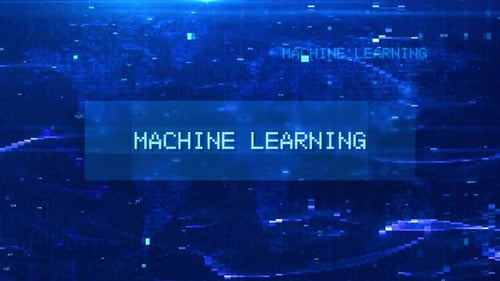 Machine Learning Digital Text Animation over Futuristic World Map and HUD Effects