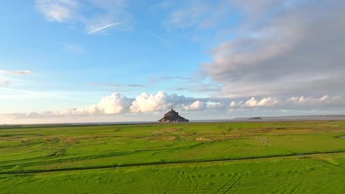 Aerial view of Mont Saint Michel in Normandy, France.